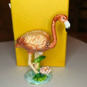 Flamingo - Enamel & Crystal Trinket Keeper Box Tchotchke
